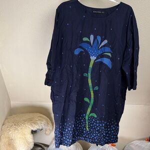 GUDRUN SJODEN Tunic/Dress in Blue & Green. Size XXL